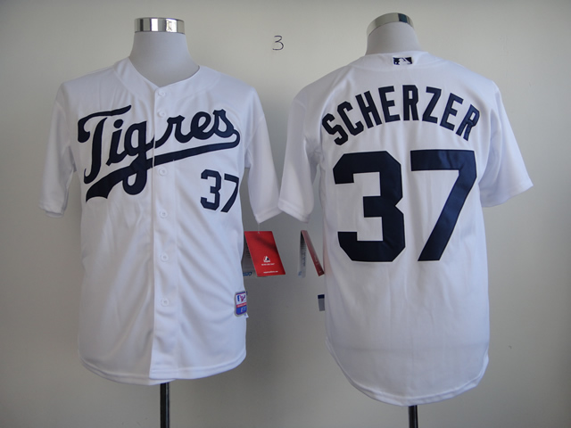 Men Detroit Tigers #37 Scherzer White MLB Jerseys1